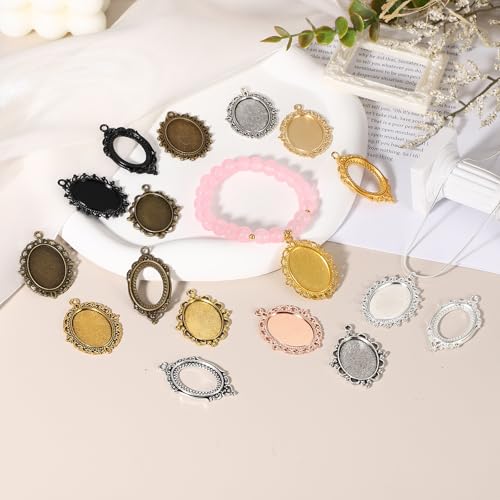 Bandejas colgantes de oro rosa de 25 mm con bisel ovalado de encaje para joyería DIY 3