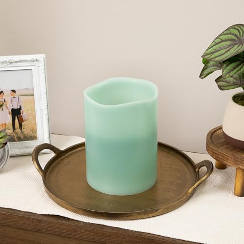 Image of Northlight Flameless LED Lighted 3-Wick Flickering Wax Pillar Candle - 8 inch - Sage Green