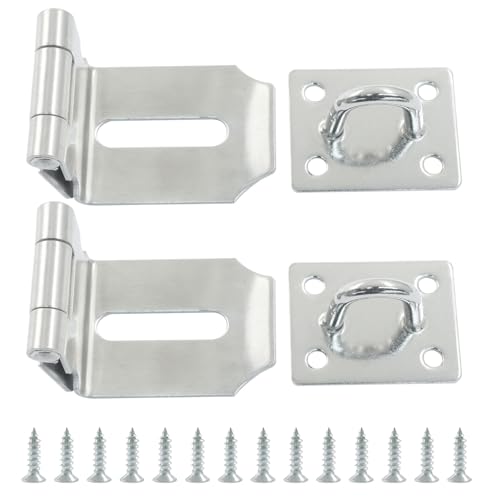 Aracombie 90 Degree Hasp Latch Lock, 3 Inch Padlock Hasp Latch, Silver Right Angle Latch with Screws for Shed, Barn, Cabinet, Durable & Corrosion-Resistant Design