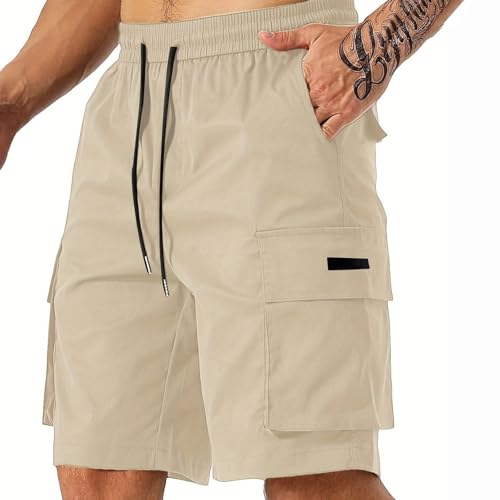 Mens Cargo Shorts Lightweight Stretch Hiking Short Gym Casual Shorts Elastic Waistband 6 Pockets