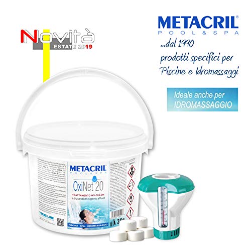 Metacril Active Oxygen in 20 g Tablets - OxiNet 20 kg.3 + Dispenser - for Pool or Hydromassage (Teuco,Jacuzzi,Dimhora,Intex,Bestway,ECC.) Immediate shipping