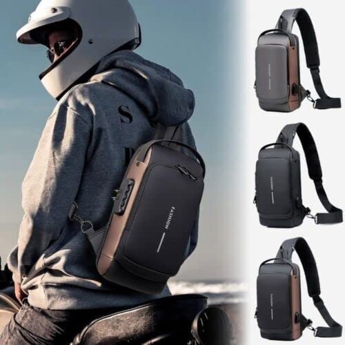 JIAVAXA Sling Bag, Crossbody Backpack, Brown, 21CM x 9CM x 32CM, Waterproof, Anti-Theft, USB Charging Port, For Men & Women, Hiking, Tennis, Travel, Outdoor, Sports