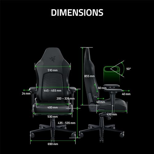 Razer Iskur V2 - Chaise de Jeu avec Support Lombaire adaptatif (Cuir synthétique de qualité EPU, Coussins en Mousse Haute densité, accoudoirs 4D, Courbe Lombaire entièrement réglable) Noir