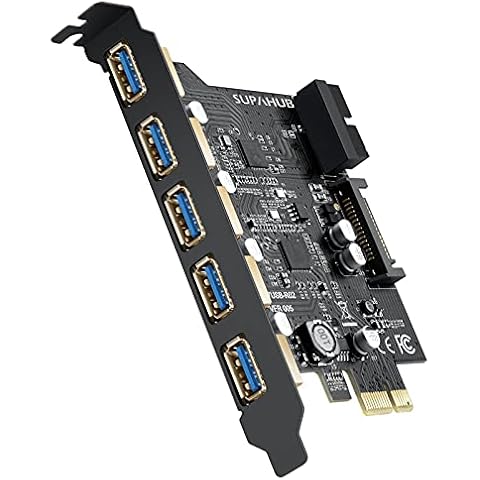Tarjeta PCI-E a USB 3.0 de SupaHub con 5 puertos USB 3.0 y ampliación de panel frontal Cover