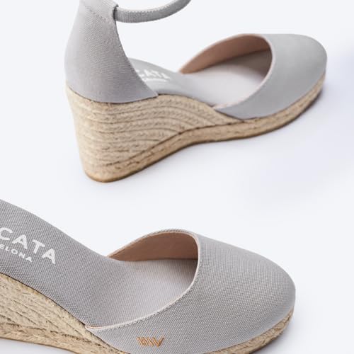 Image of Viscata Estartit Espadrille Canvas Wedges Spain Handmade 3 inch Heel Women's Sandals with Breathable Organic Cotton Canvas and 100% Natural Jute Midsole for all Occasions: Casual, Work, Party
