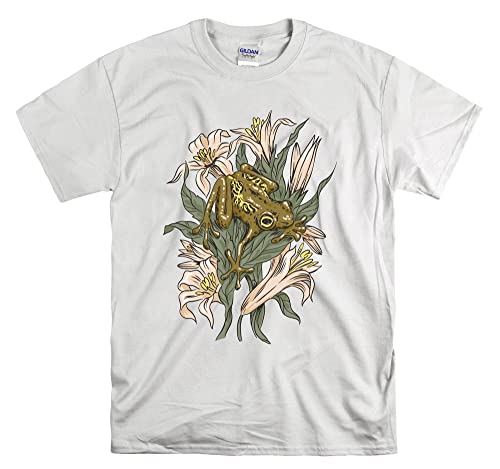 T-shirt grenouille et lys blanc taille L pour homme et femme coupe confort