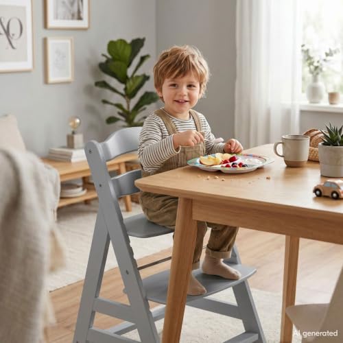 Image of hauck Alpha+ Grow Along Beechwood Booster Chair, Adjustable Seat, Grey