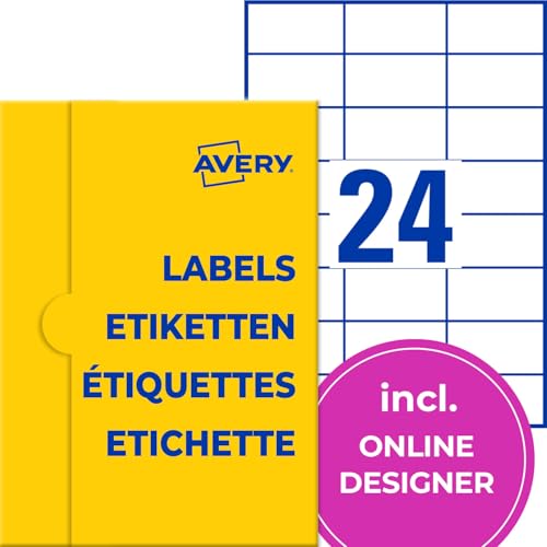 AVERY Zweckform P3475-1000 Adressaufkleber (24.000 Klebeetiketten, 70x36mm auf A4, Papier matt, individuelle Aufkleber, bedruckbare Absenderetiketten, selbstklebende Adressetiketten) 1.000 Blatt, weiß