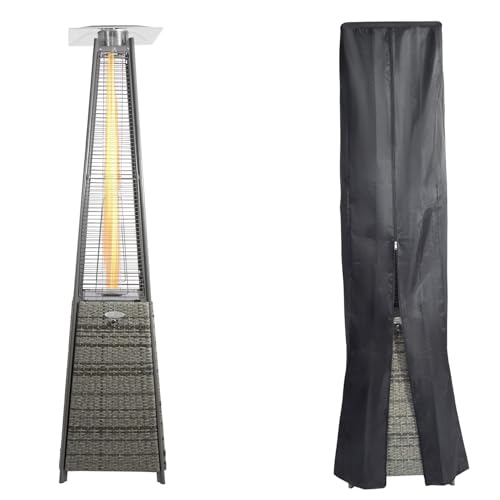 BU-KO Outdoor Patio Gas Heater, Garden, Camp, BBQ Parties, Grey Rattan Pyramid Style 13kw Propane...