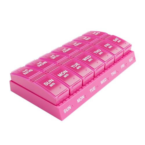 Image of EZY DOSE Weekly, AM /PM Daily Pill Organizer, 7-Day Medicine Planner, Vitamin Container, Small Pop-Out Compartments, 2 Times a Day Pill Holder, Pink, Travel-Friendly, BPA Free