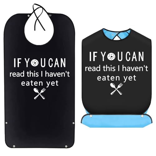 Funny Adult Bibs for Elderly, Washable and Reusable Adult Bib, Waterproof Clothing Protector with Crumb Catcher Washable and Reusable Adult Bibs for Men, Women, Elderly, Black