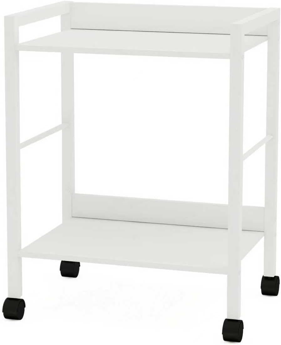 2-Tier Rolling Utility Cart Night Stand Organizer with Brown Wood Shelves and Black Metal Frame, End Side Table Storage Trolley on Wheels for Kitchen Office, Bathroom, Living Room