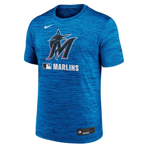 Nike Men's MLB Collection Velocity Dri-Fit T-Shirt (US, Alpha, Large, Regular, Regular, Blue, Miami Marlins)