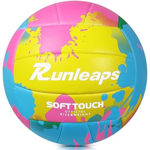Runleaps Soft Volleyball Official Size 5 Soft Waterproof Volleyball Sand Sports PU Ball for Indoor, Outdoor, Pool, Gym, Training（Pink,Yellow） Cover