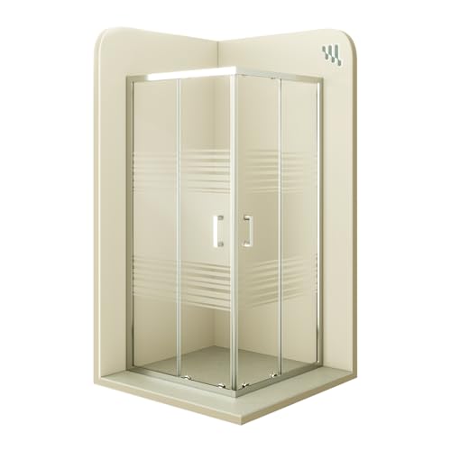 Moments of Glass - Mampara de Ducha Diana 95x95x190cm | REVERSIBLE | Puerta corredera, Ajuste 92,5-94,5 x 92,5-94,5cm | Perfiles Cromados, Cristal Parcialmente satinado 6mm