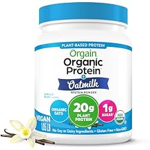 Orgain Organic Vegan Protein Powder + Oat Milk, Vanilla Bean - 20g Plant Based Protein, Gluten Free, No Dairy, Soy or Lactose Ingredients, Low Sugar, Non-GMO, Kosher, For Shakes & Smoothies - 1.05lb