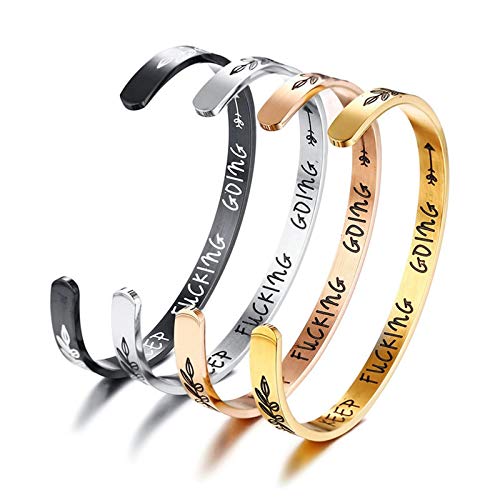 AnazoZ Pulseras Mujer Titanio Flecha con Grabado Letras Pulsera Oro