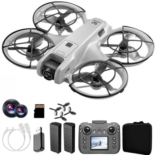 RC Drone With Display Screen, Airplane Helicopter With Dual Cameras (180° Adjustable), 360° Propeller Protection,Optical Flow Positioning, Brushless Motor, One Key Takeoff/Landing, Headless Mode, Emergency Stop,Tail LED Light, Waypoint Flight, Lateral Flight And Turning, Propeller Guard, 2 Batteries, Memory Card, Card Reader, Handbag, Beginner-Friendly FPV Remote Control Plane Copter Quadcopter