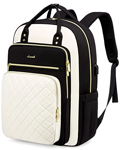 Image of LOVEVOOK Laptop Backpack, Unisex, D-black-beige, 19 x 13.3 x 7.9 in, 1.9 lbs, 30L capacity, 18 pockets, ergonomic shoulder straps, thick EVA foam laptop protection