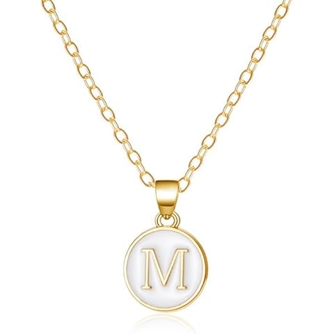 KISS WIFE Initial Necklace, A-Z Coin Pendant Personalized Monogram Name Letter Necklace for Women Double Side Enamel Simple Cute Dainty 14K Gold Plated Choker Necklace Jewelry Gift for Her Cover