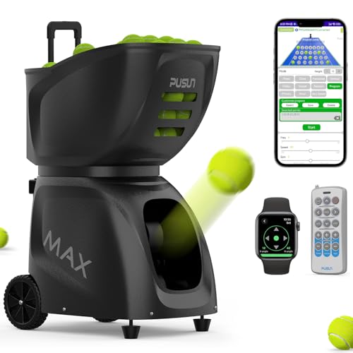 PUSUN PT-MAX C Professional Smart Tennis Ball Machine | APP Controlled 28-Point Programming | 5-7Hr Ultra Battery | 20-140km/h Variable Speed | 150 Ball Capacity | Portable Training Solution (Black) - Thumbnail 2
