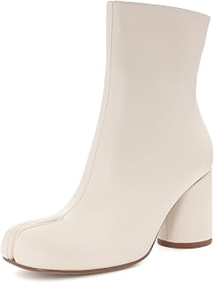 Split Toe Ankle Boots Women's Block Heel Side Zip