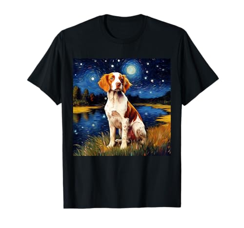 Surreal Starry Night Brittany Spaniel Dog T-Shirt