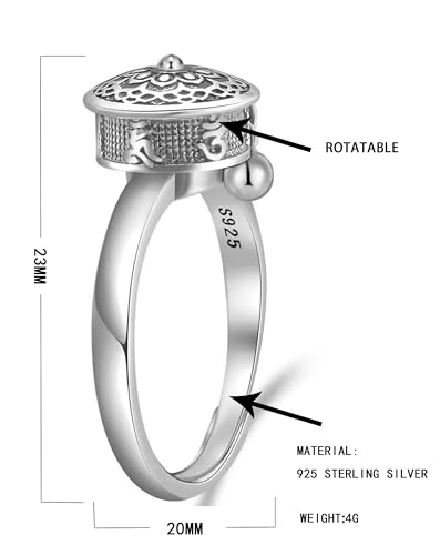 JAJAFOOK 925 Silver Rotating Rings Buddhist Tibetan Prayer Wheel Lotus Ring Good Luck Adjustable Ring2