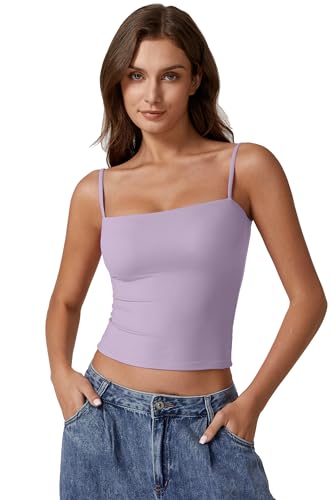 Image of QINSEN Women's Double Lined Basic Tank Top Adjustable Spaghetti Straps Sleeveless Camisole Shirts