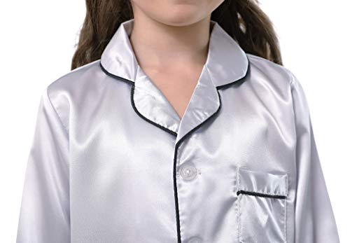 Image of Pajamas Kid Unisex Pjs Set Girls Boys Silk Pajamas Set Satin Long Sleeve 2 Piece Clasic Sleepwear for 2-12 Years Todder