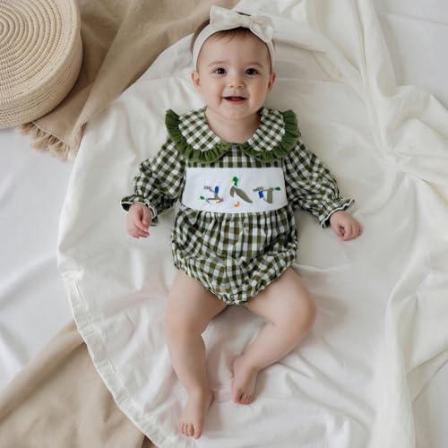 Baby Girl Outfits Smocked Bubble Romper Jumpsuit Long Sleeve Bodysuit Cute Newborn Infant Fall Winter Clothes4