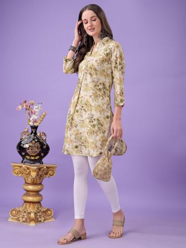 Womanista Women's Silk Blend Floral Straight Kurti_119_Lime Green