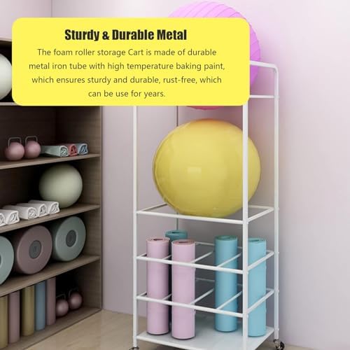 Gold Yoga Mat Storage Holder with Wheels, Exercise Ball Organizer & Workout Equipment Storage, Yoga Ball Holder for Home Gym, Fitness Accessories, Space-Saving Solution
