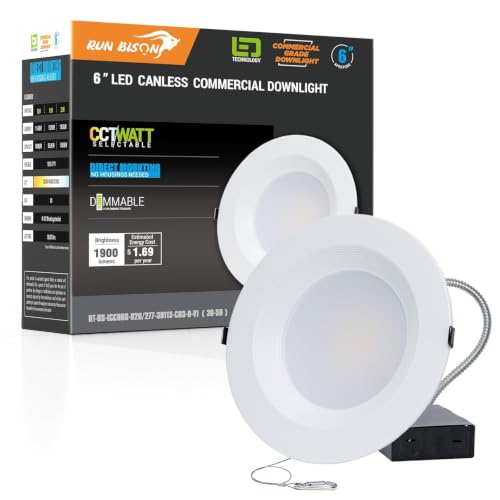 Run Bison 6 inch 120-277V LED Recessed Lighting with J-Box, ETL Listed