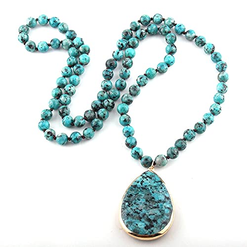 Collares de piedra natural anudados a mano con pendientes a juego para mujer