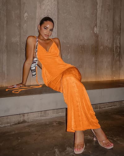 Image of Doweha Women Backless Cowl Neck Cocktail Going Out Dress Halter Slip Long Semi Formal Party 2026 Spring Summer Maxi Dress