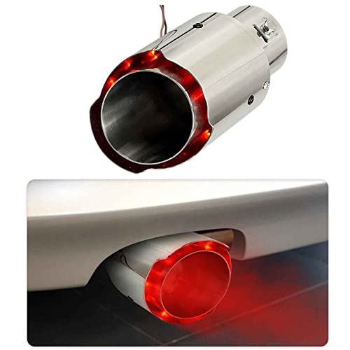Vechkom 2.5'' Inlet 63mm Exhaust Tips With Red Flame LED light Stainless Steel Muffler Car Exhaust Tail Pipe Modification Luminous Tube (Red)