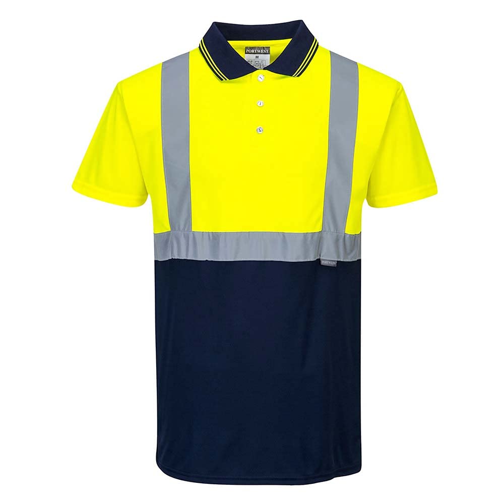 Portwest Yellow / Navy Blue S479 Two-Tone Hi-Vis Polo Short Sleeve Work T-Shirt