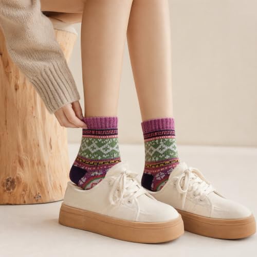 Image of Winter Women Socks 5 Pairs Vintage Wool Casual Thermal Crew Socks