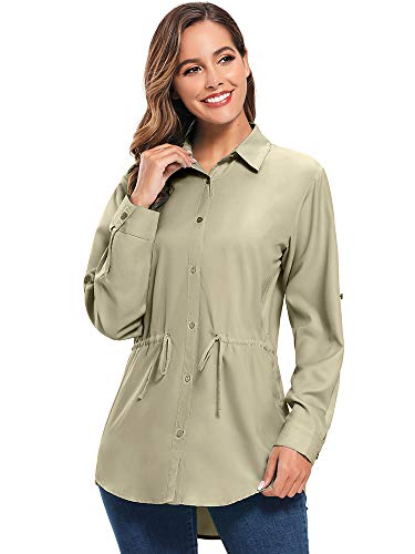 Women's UPF 50 Long Sleeve Sun Protection Shirts Quick Dry Outdoor Fishing Hiking Travel Shirt (5048 Khaki XXL)