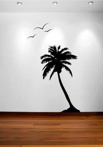 Innovative Stencils Palm Cocunut Tree Wall Decal with Seagull Birds #1107 96" (8 Feet) Tall