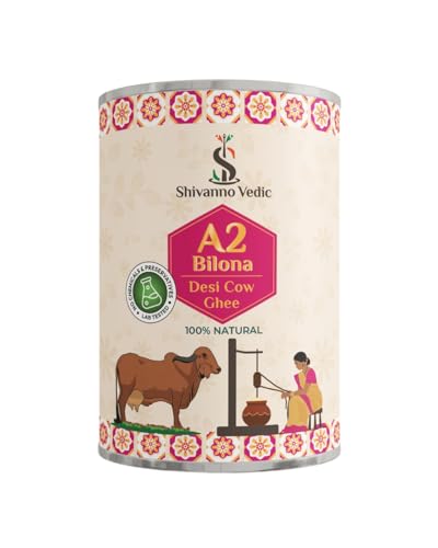 Shivanno Vedic A2 Cow Desi Ghee Bilona Handmade with Traditional Curd Method Natural Immunity Booster A2 Milk of Grass Lined Indian Desi Cows 100% Preservatives and