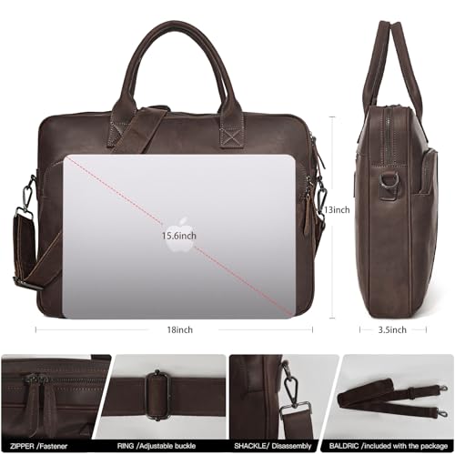 Blofinche Genuine Leather laptop briefcase mens 18 inch Computer Messenger shouledr work Satchel bags Coffee2