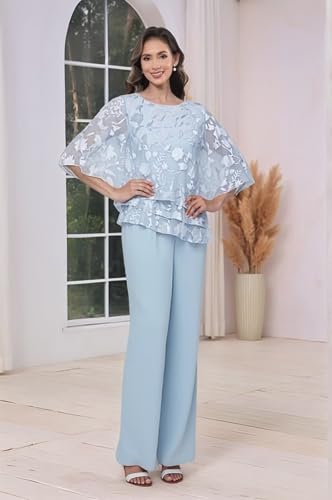 2 Piece Floral Mother of The Bride Pantsuits for Women Ruffle Half Sleeve Wedding Formal Evening Gowns3