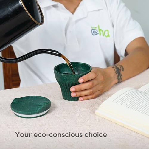 Image of Eha Earth Friendly Rafter Coffee Mug with Lid | Tea Cup Set | 175 ml | Made with Rice Husk | Microwave Safe Mugs for Gifting | 4 Unit | Fern