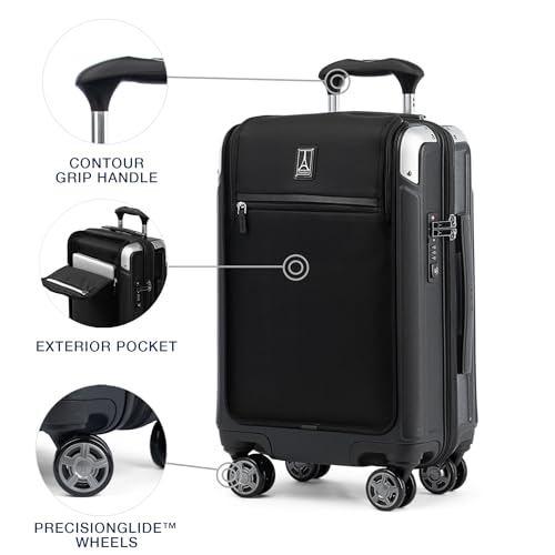 Image of Travelpro Platinum Elite Hardside Expandable Carry on Luggage, 8 Wheel Spinner, TSA Lock, Hard Shell Polycarbonate Suitcase, Shadow Black, Carry on Laptop Pocket 21-Inch