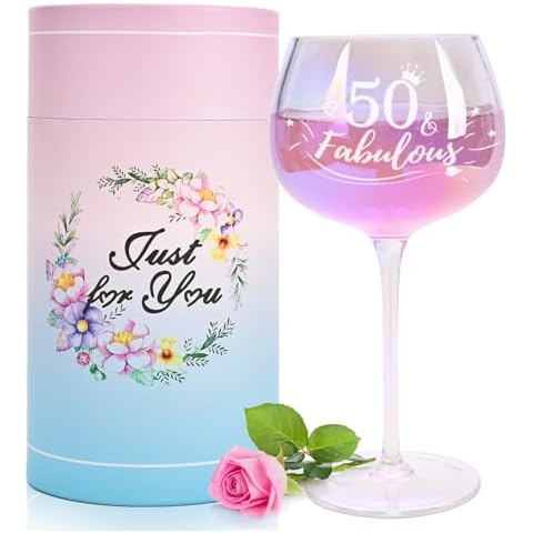 50th Birthday Gifts for Her, 50 and Fabulous Wine Glass, 50-Year-Old Birthday Decorations For Women, Cool Gifts for 50 year old Woman, Friends, Daughter, Sister Mom - Turning 50 Present. Cover