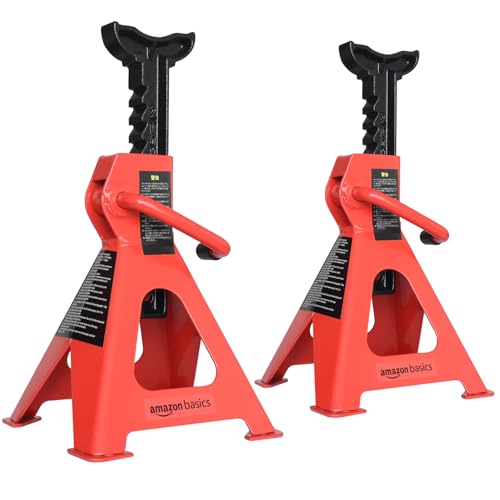 Amazon Basics Voiture, 1 paire de chandelles en acier - Capacité de 2 tonnes (1,8 tonnes métriques), Rouge/Noir