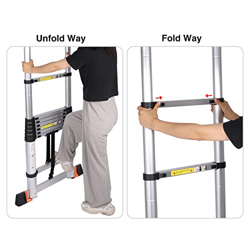 Domaker Aluminum Telescoping Ladder 12.5 Feet, Collapsible Extension Ladder With Stabilizer, Lightweight Ladder For Rv Home, Easy To Store #TOP6