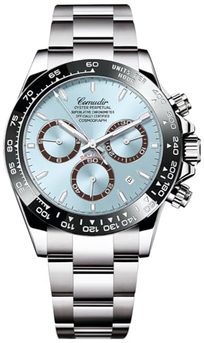 MASTOP Mens Watch Panda Chronograph Dial Pagani Design Luxury Quartz Movement Wrist Watch Analog Business Waterproof Scratch Resistant Silicone Strap Rubber Band Sports Watches for Men (T Steel Blue)